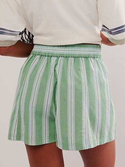 Striped Elastic Waist Shorts - Trendsi - Flyclothing LLC