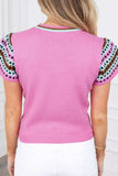 Contrast Short Sleeves Round Neck Sweater - Trendsi - Flyclothing LLC