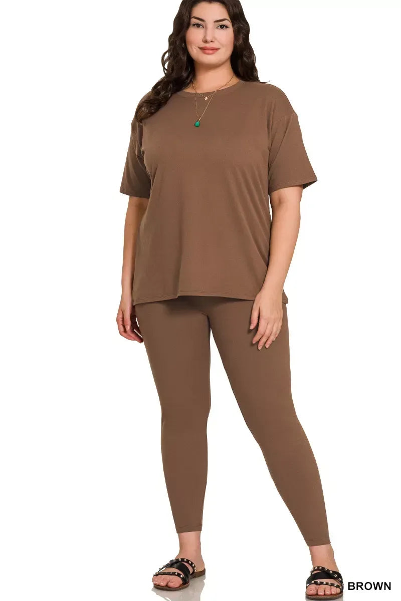 Zenana Full Size Brushed Dty Microfiber Short Sleeve Top and Pants Loungewear Set Plus Size - Trendsi - Flyclothing LLC