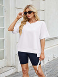 Round Neck Short Sleeve T-Shirt - Trendsi - Flyclothing LLC