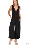 Zenana Surplice Neckline Sleeveless Jumpsuit - Trendsi - Flyclothing LLC