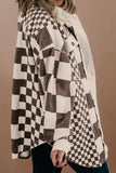 Plus Size Checkered Button Up Long Sleeve Jacket - Trendsi - Flyclothing LLC