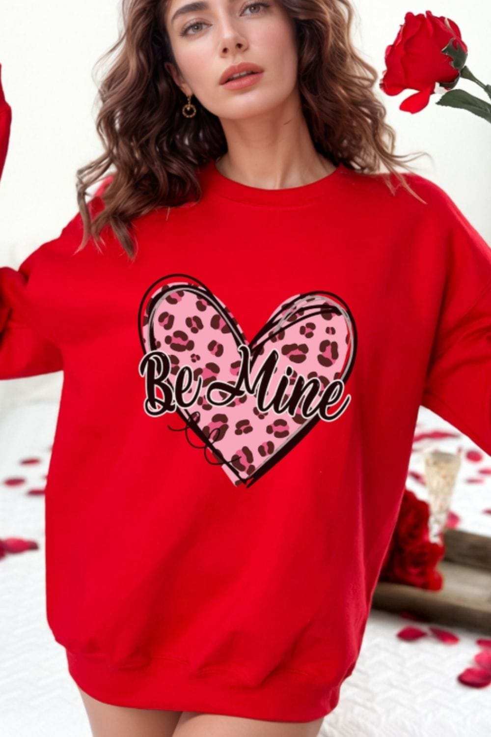 Valentine's Day BE MINE Heart Long Sleeve Sweatshirt - Trendsi - Flyclothing LLC