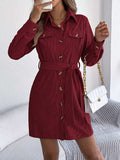 Button-Front Corduroy Shirt Dress - Trendsi - Flyclothing LLC