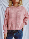 Round Neck Dropped Shoulder Long Sleeve Sweater - Trendsi - Flyclothing LLC