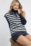 Umgee Cable Knit Collared Striped Vest Sweater - Trendsi - Flyclothing LLC