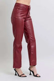 Judy Blue Full Size High Waist Tummy Control Faux Leather Straight Pants Plus Size - Trendsi - Flyclothing LLC
