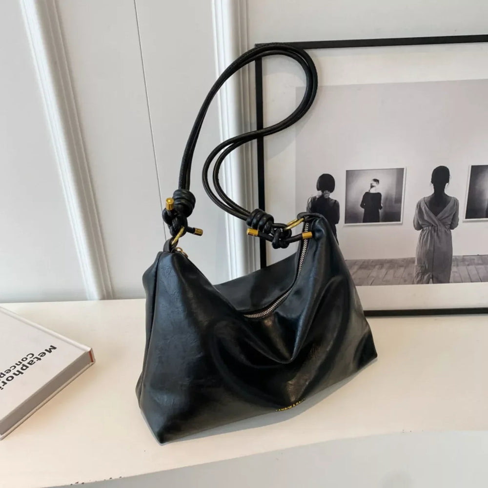 Knotted Strap Leather Handbag - Trendsi - Flyclothing LLC