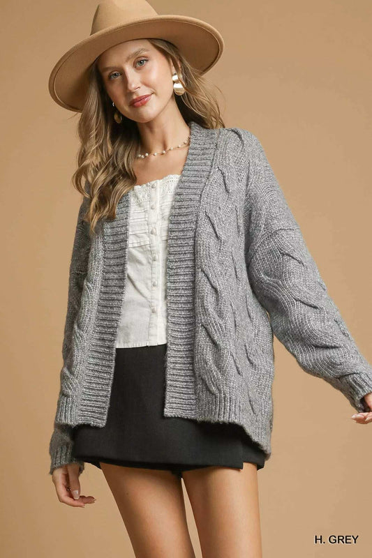Umgee Chunky Cable Knit Open Front Cardigan - Trendsi - Flyclothing LLC