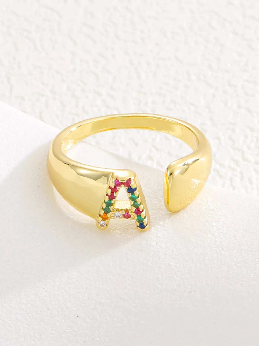 18K Gold-Plated Zircon Letter Ring - Trendsi - Flyclothing LLC
