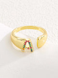 18K Gold-Plated Zircon Letter Ring - Trendsi - Flyclothing LLC