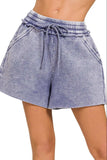 Zenana Acid Wash Fleece Drawstring Shorts With Pockets - Trendsi - Flyclothing LLC