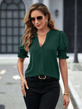 Notched Short Sleeve Blouse - Trendsi - Flyclothing LLC