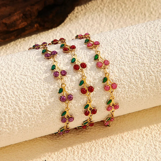 18K Gold-Plated Cherry Charm Bracelet - Trendsi - Flyclothing LLC