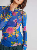 Floral Mock Neck Long Sleeve Top - Trendsi - Flyclothing LLC