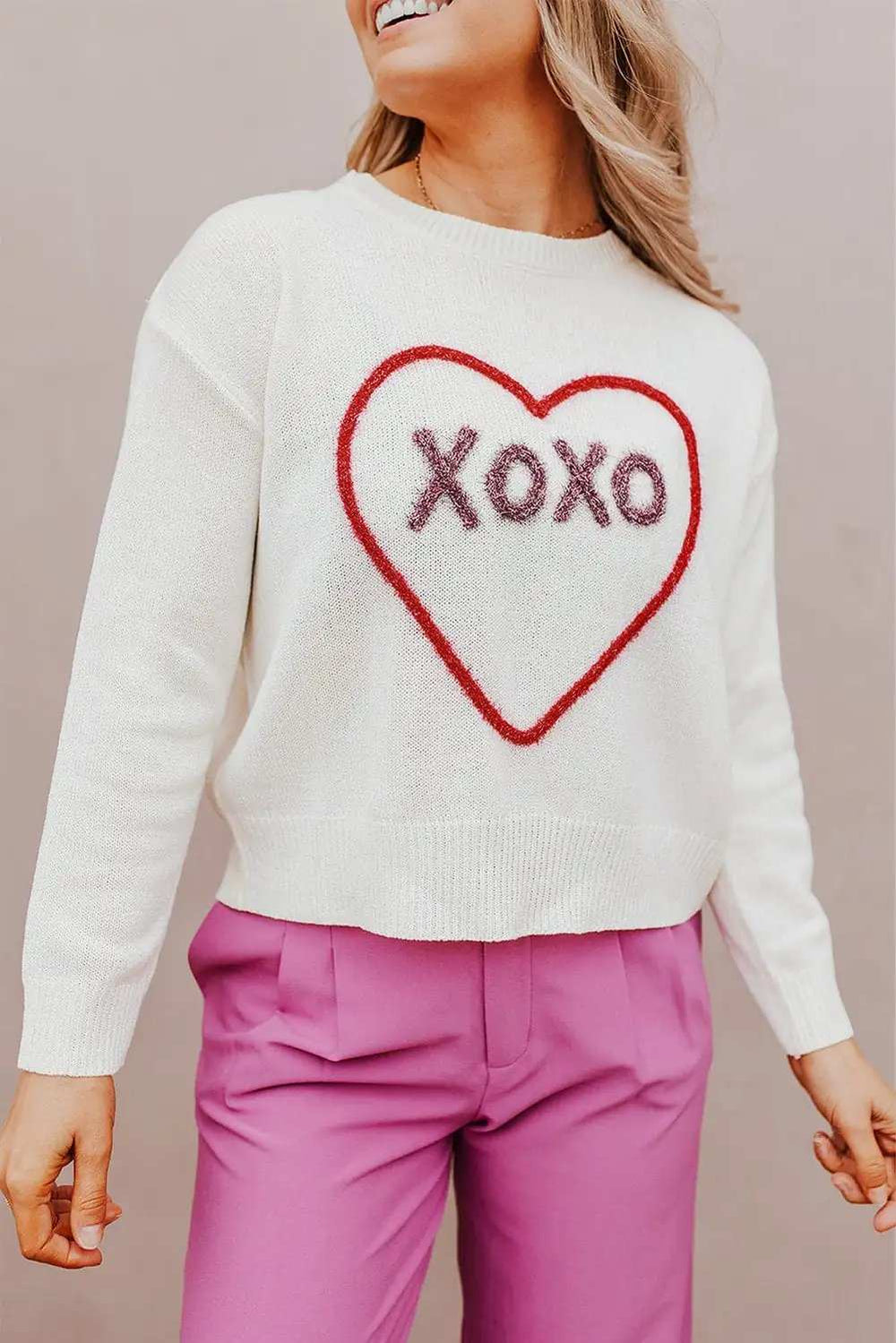 XOXO Round Neck Drop Shoulder Sweater - Trendsi - Flyclothing LLC