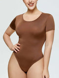 Full Size Round Neck Short Sleeve Bodysuit - Trendsi - Flyclothing LLC