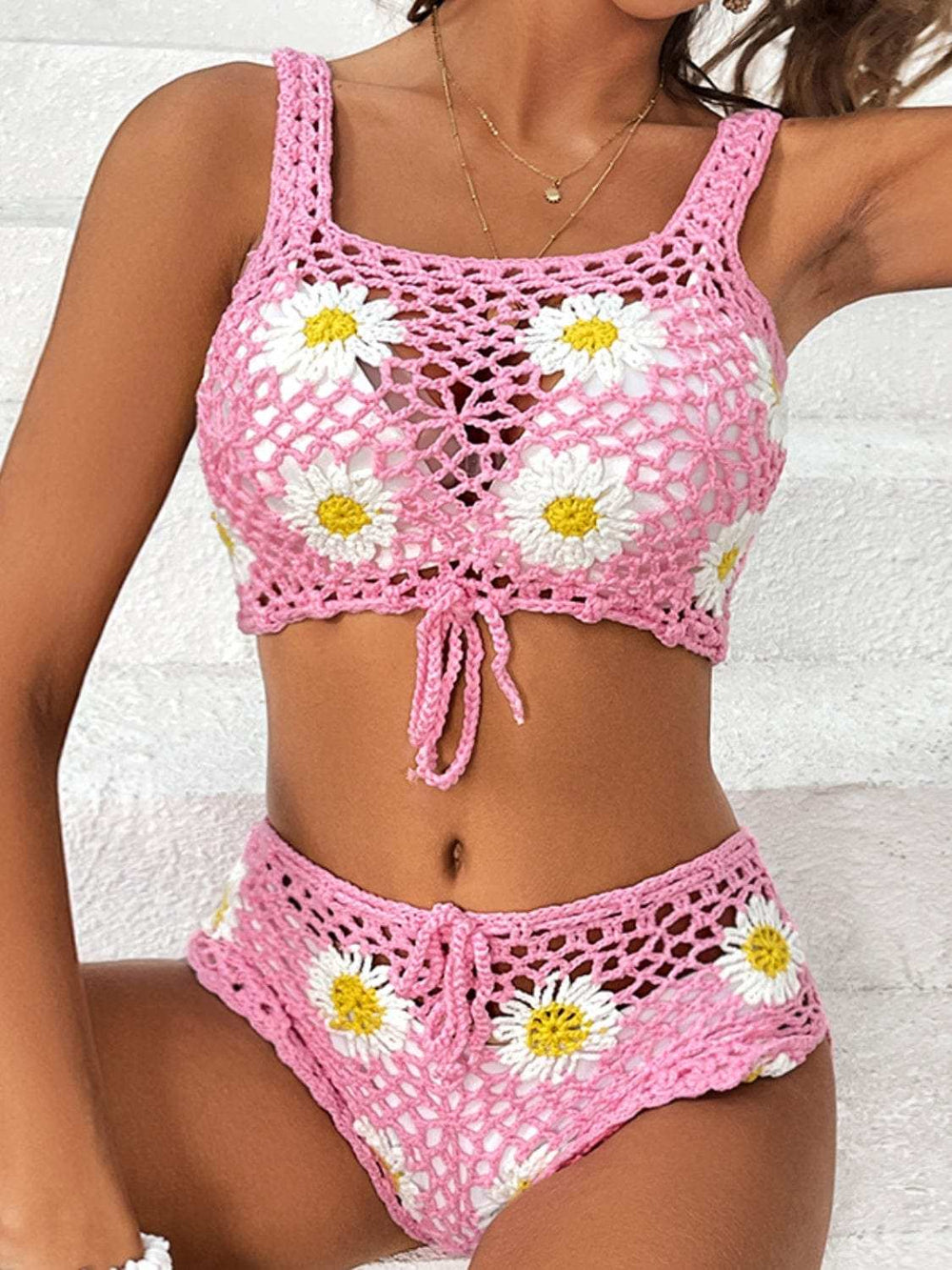 Flower Cutout Wide Strap Two-Piece Cover Up - Trendsi - Flyclothing LLC
