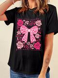 Valentines Day Slogan Floral and Bow T Shirt - Trendsi - Flyclothing LLC