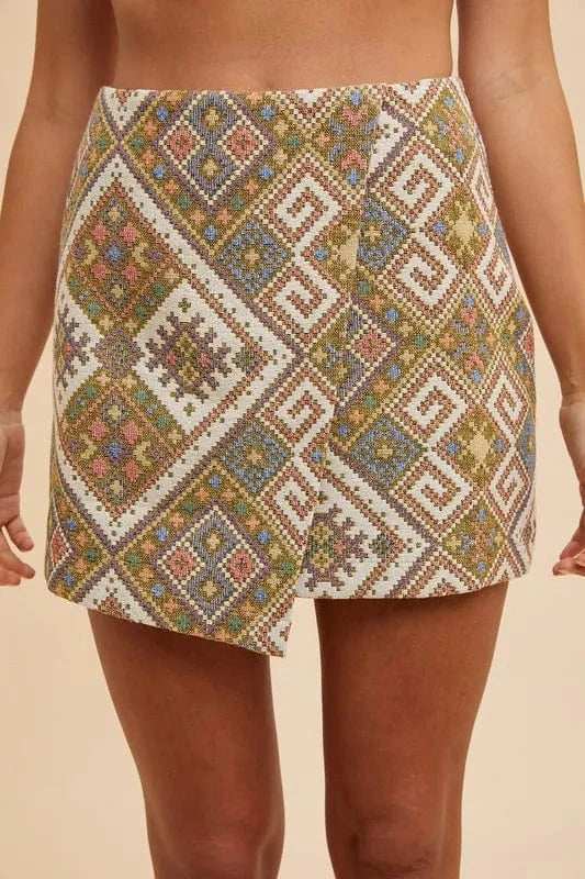 Annie Wear Ethic Woven Jacquard Wrap Mini Skirt - Trendsi - Flyclothing LLC