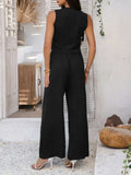 Devine Button Down Vest and Wide Leg Pants Set - Trendsi - Flyclothing LLC