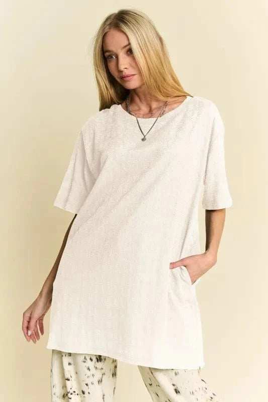 Davi & Dani Short Sleeve Side Slit T-Shirt with Pockets - Trendsi - Flyclothing LLC