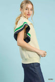 Umgee Textured Half Zip Top with Striped Flutter Sleeves - Trendsi - Flyclothing LLC