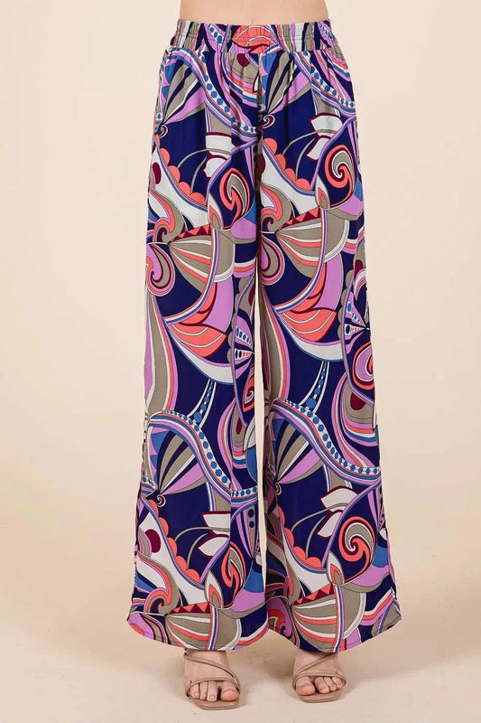Mittoshop Abstract Print Elastic Waist Wide Leg Pants - Trendsi - Flyclothing LLC