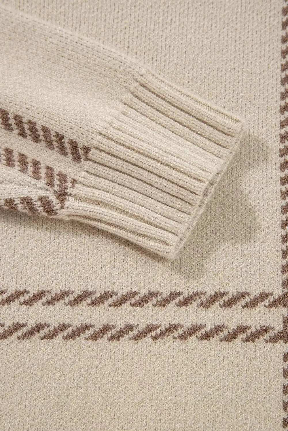 Plaid Round Neck Dropped Shoulder Sweater - Trendsi - Flyclothing LLC