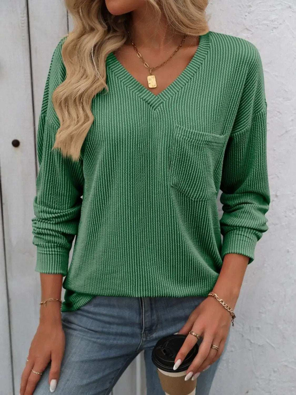 V-Neck Long Sleeve T-Shirt - Trendsi - Flyclothing LLC
