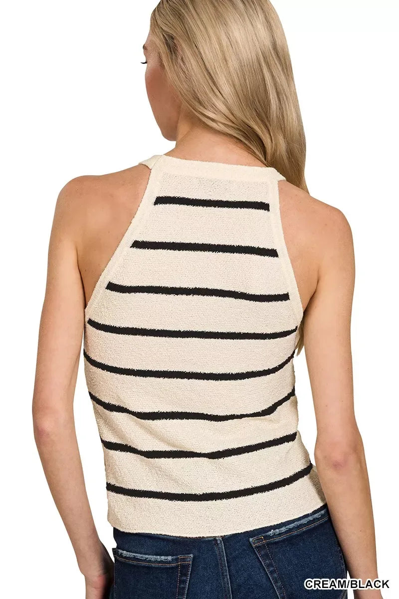 Zenana Stripe Sweater Tank Top - Trendsi - Flyclothing LLC