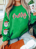 Sequin Letter Graphic Father Christmas Patched Sleeve Drop Shoulder Sweatshirt - Trendsi - Flyclothing LLC