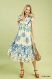 Umgee Boho Boarder Print Ruffle Midi Dress - Trendsi - Flyclothing LLC