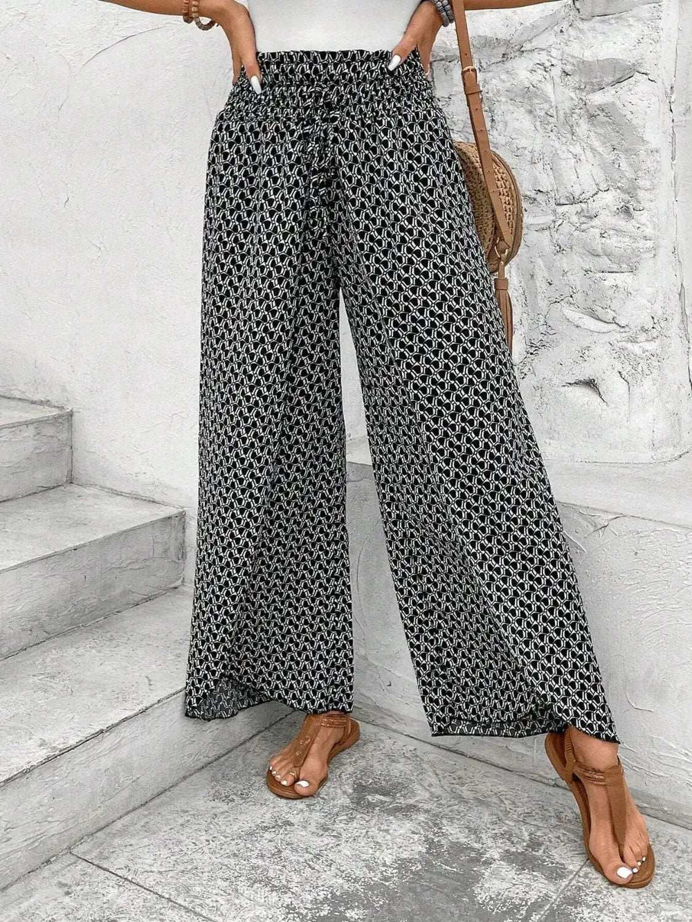 Tied Printed Wide Leg Pants - Trendsi - Flyclothing LLC