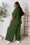 Double Take Full Size Round Neck Slit Top and Pants Set - Trendsi - Flyclothing LLC