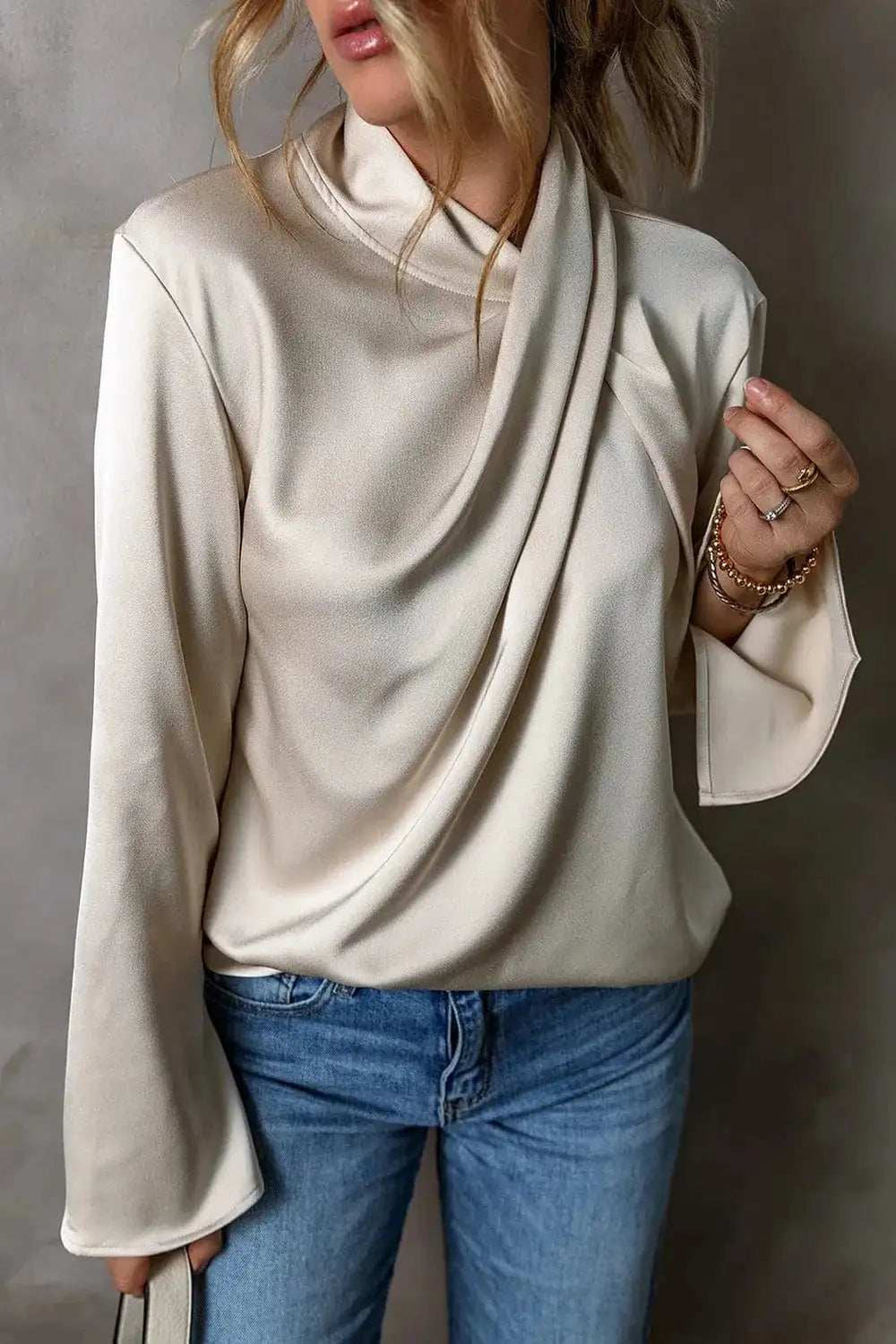 Cutout Ruched Long Sleeve Blouse - Trendsi - Flyclothing LLC