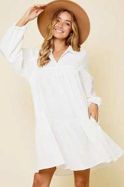 Ces Femme Johnny Collar Balloon Sleeve Mini Dress - Trendsi - Flyclothing LLC