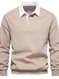 Men's Quarter Button Collared Neck Long Sleeve Polo - Trendsi - Flyclothing LLC