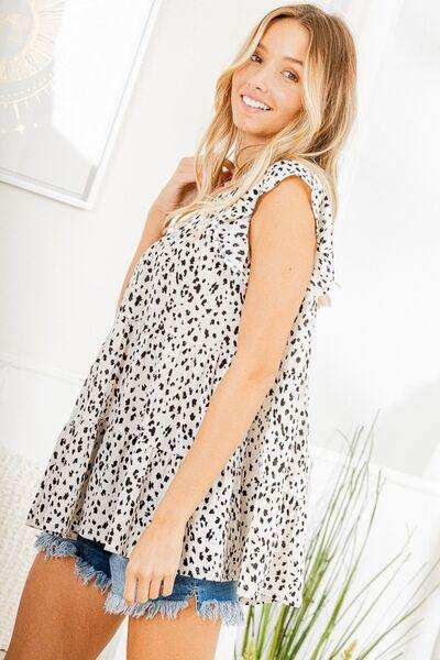 Heimish Full Size Tiered Ruffled Animal Print Round Neck Blouse Plus Size - Trendsi - Flyclothing LLC