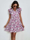 Tied Floral Cap Sleeve Mini Dress - Trendsi - Flyclothing LLC