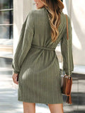 Perfee Tied Quarter Zip Long Sleeve Dress - Trendsi - Flyclothing LLC