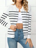 Striped Round Neck Button Up Cardigan - Trendsi - Flyclothing LLC