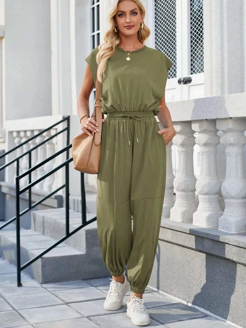 Backless Drawstring Waist Jumpsuit - Trendsi - Flyclothing LLC