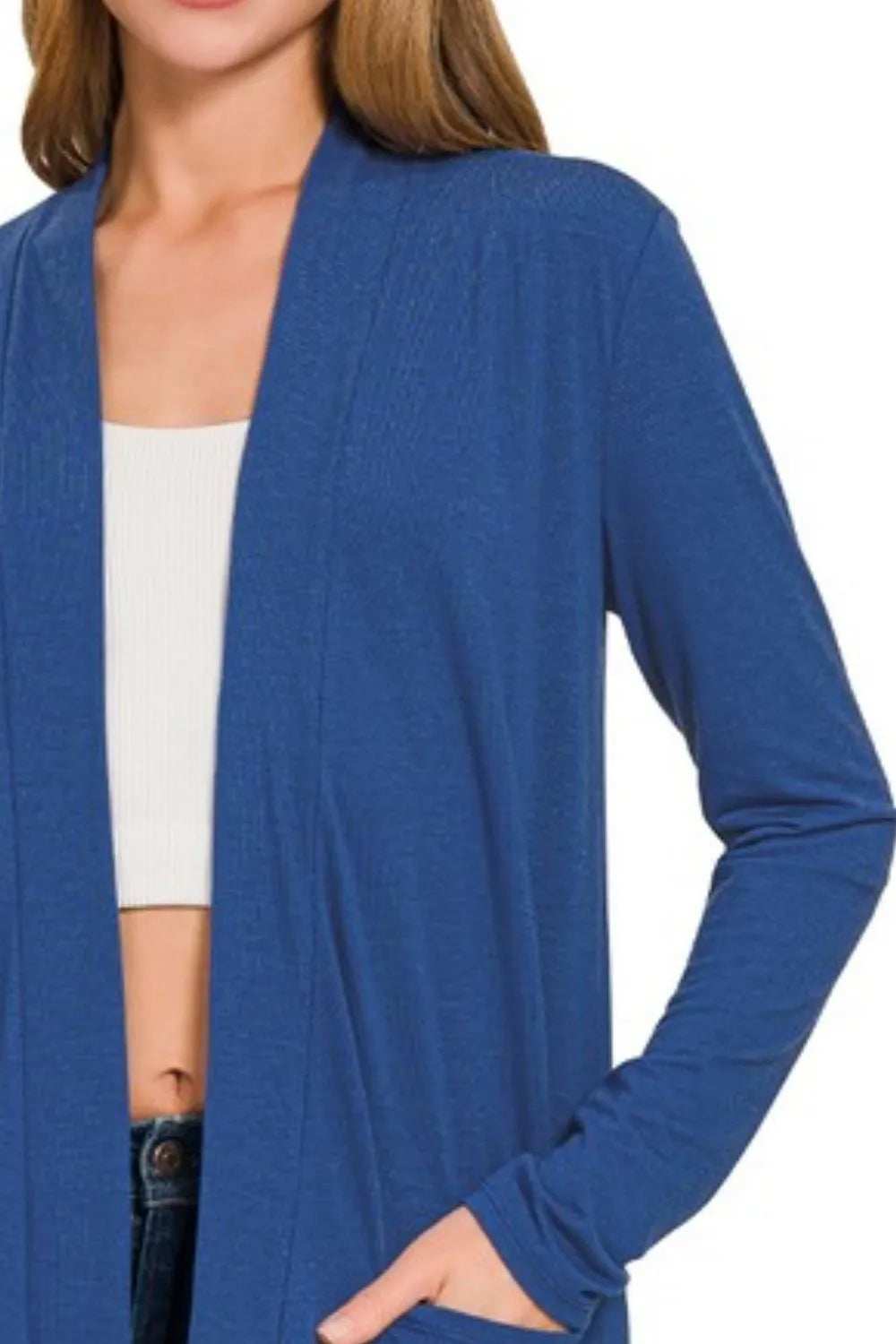Zenana Slouchy Lightweight Open Front Pocket Cardigan - Trendsi - Flyclothing LLC