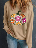 Halloween Floral Pumpkin Graphic Drop Shoulder Sweatshirt - Trendsi - Flyclothing LLC