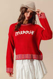 SO ME Merry Lettering Embroidered Christmas Sweater - Trendsi - Flyclothing LLC