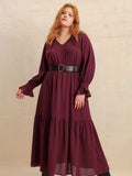 Plus Size Swiss Dot Tie Neck Flounce Sleeve Maxi Dress - Trendsi - Flyclothing LLC