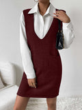 V-Neck Sleeveless Sweater Dress with Pockets - Trendsi - Flyclothing LLC