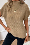 Solid Color Turtleneck Short Sleeve Sweater - Trendsi - Flyclothing LLC