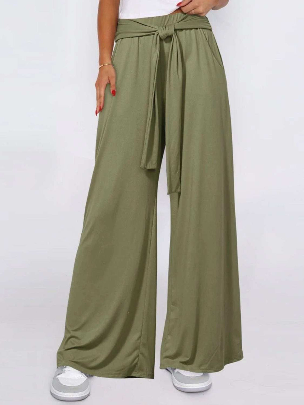 Tied Wide Leg Pants with Pockets - Trendsi - Flyclothing LLC